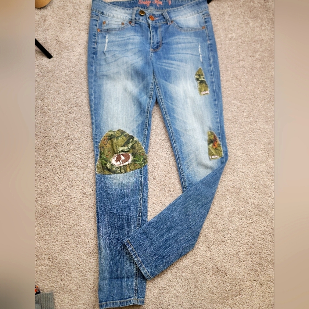 Indigo Reign Women's Denim Camo Patch Juniors Jeans - Size 9